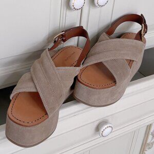 Free People Platform Sandals Suede Leather Strappy Size 8